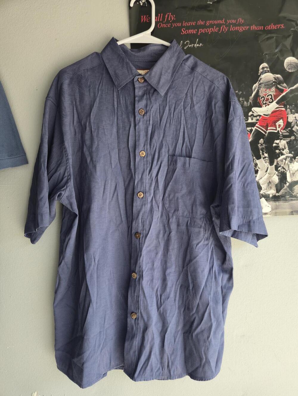 Paradise Blue Men's Navy Blue Short Sleeve Button-Up Shirt SIZE XL